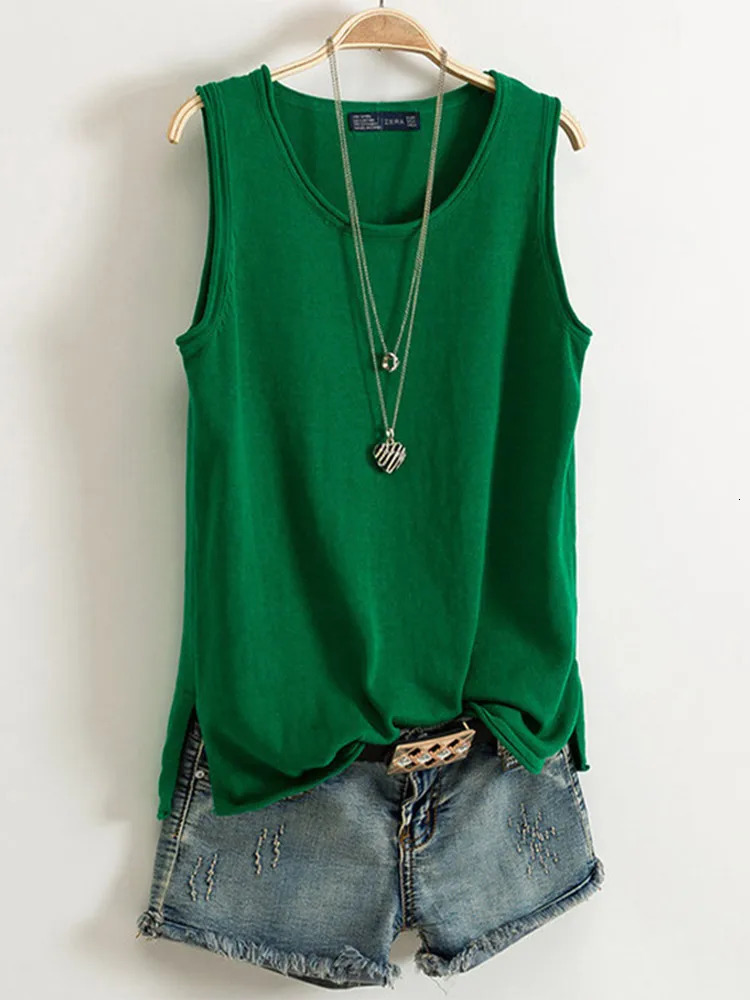 Cotton and Linen Camisole Womens Summer I-shaped Sleeveless Knitted Bottoming Shirt Short Outer Wear Loose Top Solid 260306