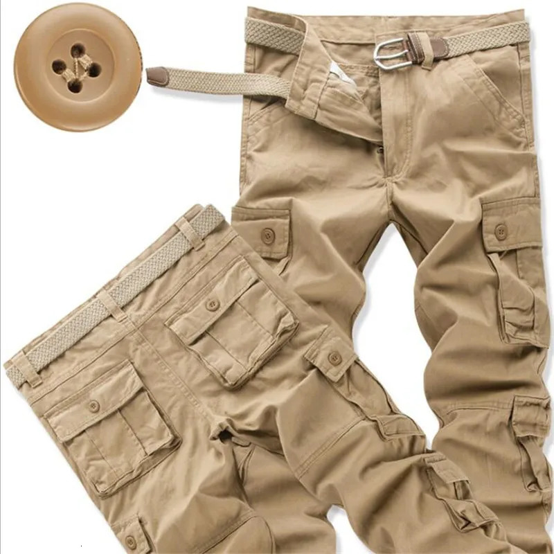 Cargo Pants Men Spring Autumn Cotton Tactical Pants Multi-pockets Washing Loose Long Trousers Man Casual Pants Clothing 260305