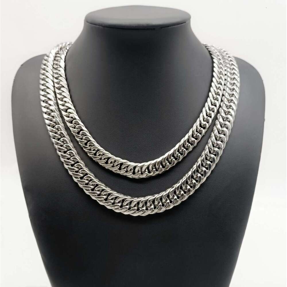 Titanium Cuban Stainless Steel Premium Weave Double Clasp Six-Sided Polished Chain Men's Trendy Necklace Hip Hop