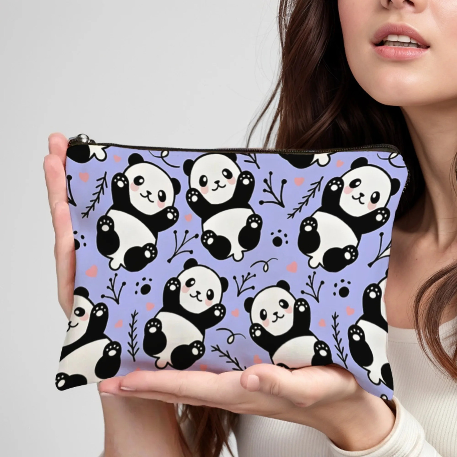Cute Panda Print Purple Cosmetic Bag Travel Makeup Organizer Portable Toiletry Skin Care Sundries Beauty Storage 260307