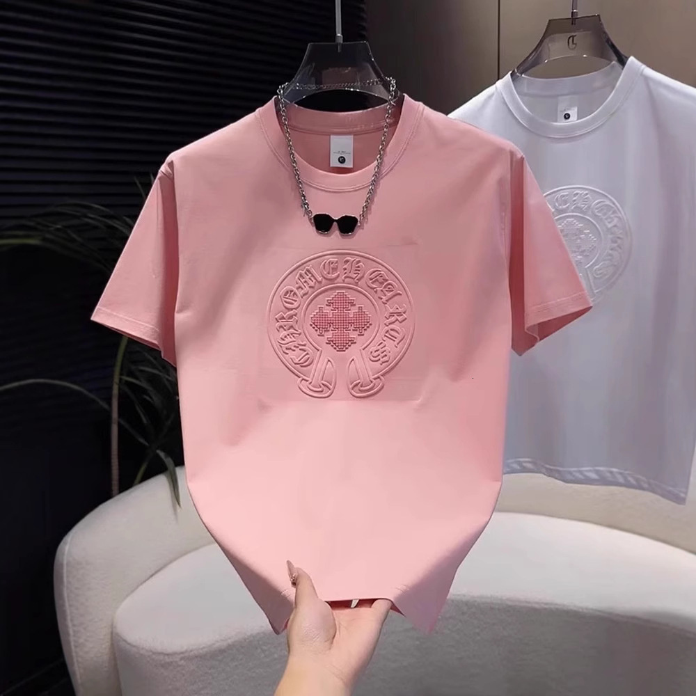 Luxury Brand Designer Clothes 2025 Summer New Men's Fashion Round Neck Short Sleeve T-Shirt Design Sense Steel Print 3D Solid Color Trendy Half S