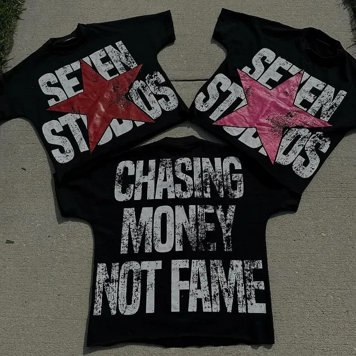 Vintage Chasing Money Not Fame Graphic T-Shirt Cropped Tees Co-ed Top graphic t shirts men clothing 260304