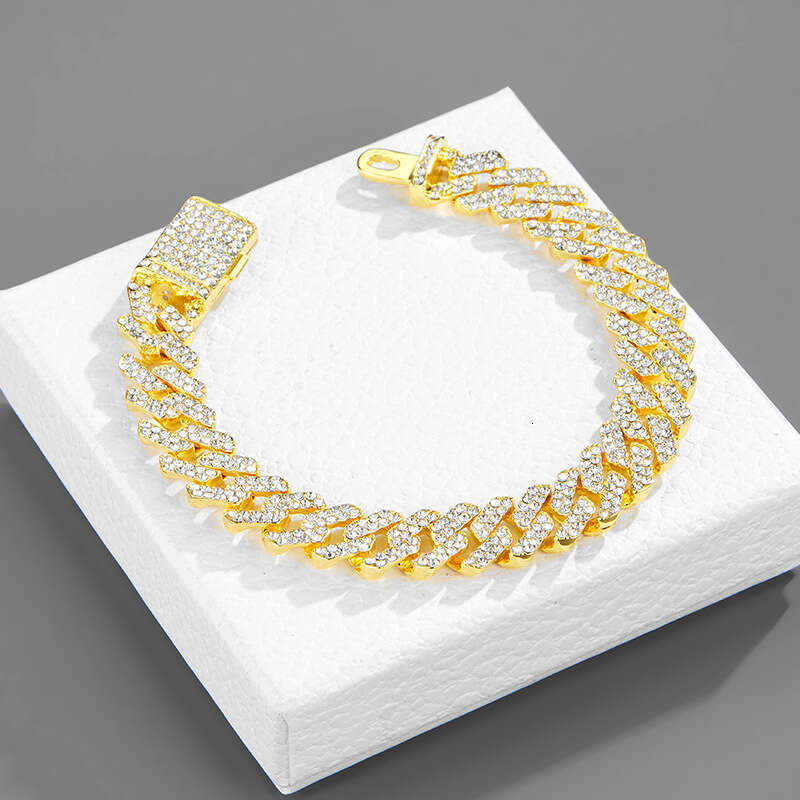 Cross-Border Hot-Selling Hip-Hop Style Full Necklace Rhombus Versatile 12mm with Diamond High-End Cuban Chain Jewelry Wholesale