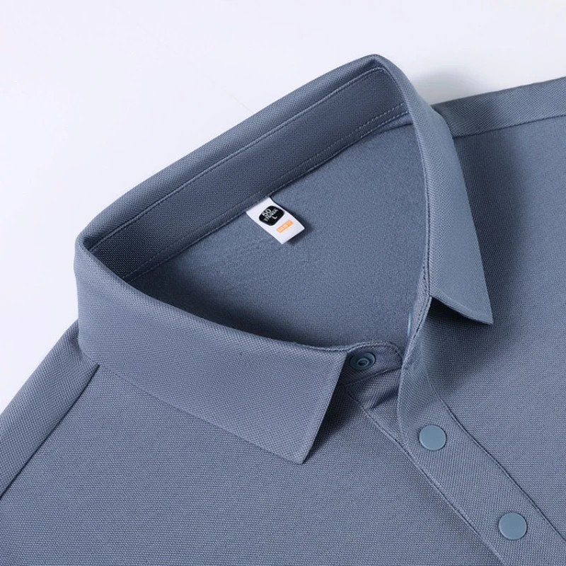Mens Wool Blend Long Sleeve Polo - Light Blue White/Black/Olive Green Wool Mulberry Silk Breathable Comfort Fit 260305