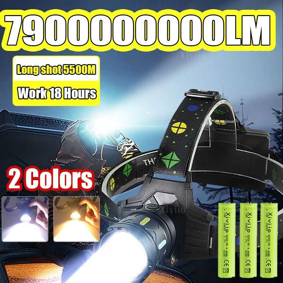 2026 Ultra Powerful LED Headlight 790000000LM White And Yellow Light Super Bright Headlamp Strong Light 5500M Fishing Head Torch H260307