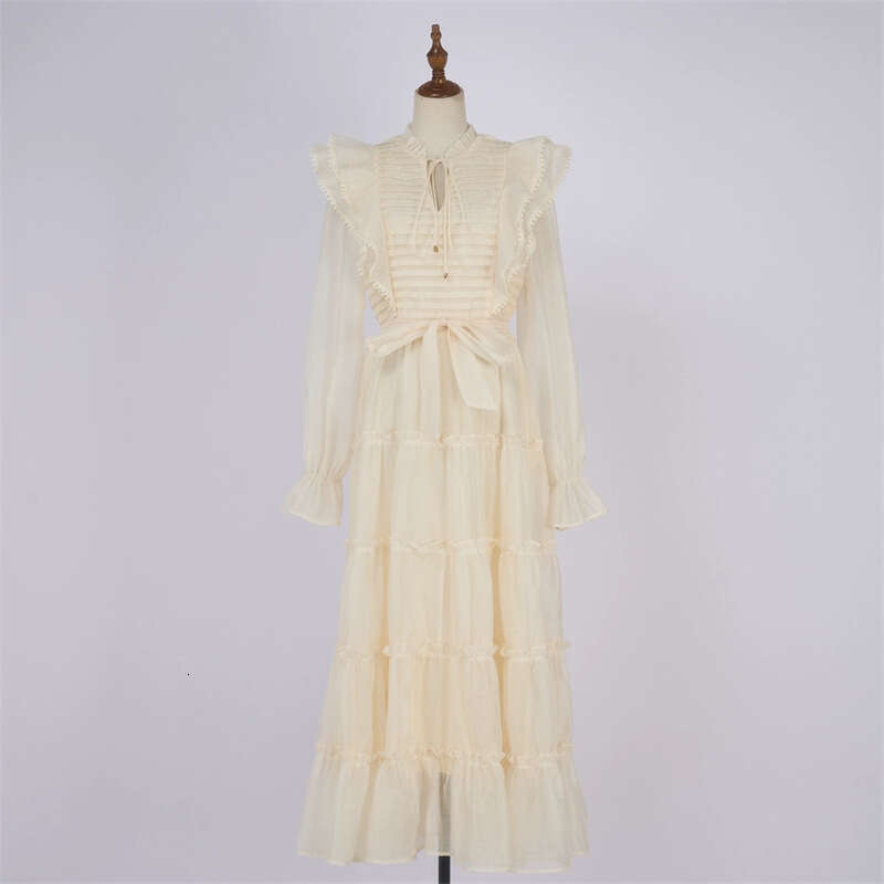 2026 Spring and Autumn European and American niche goddess style fairy like pleated semi a2 transparent large folded flowing long skirt