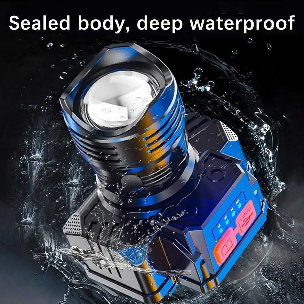 Powerful LED Headlamp Rechargeable Telescopic Zoomable XPH50 Headlight Outdoor Waterproof Work Head Lamp High Lumen Head Torch H260307