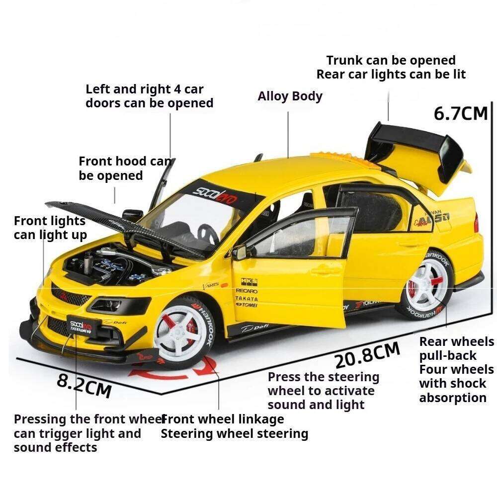 1:24 Mitsubishi Lancer Evolution IX GTR Alloy Car Model Diecast Toy Sound Light Front-wheel Steering Vehice Decorative Ornaments Z260306