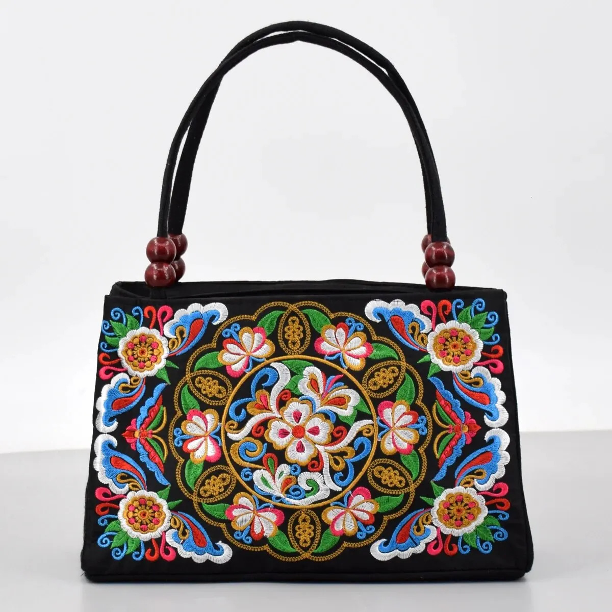 Stylish Floral Embroidered Handbag Trendy Zipper Canvas Bag Womens Fashion Purses 260306