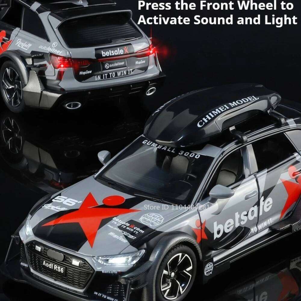 1:32 RS6 Tacoma Alloy Model Diecast Car Miniature Toys Sound Light Pull Back Doors Opened Rubber Tire Vehice Exquisite Ornaments Z260306