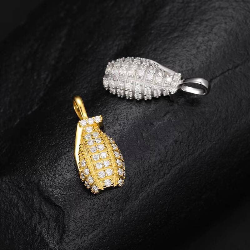 Hot Sale Fashion Hip Hop Iced Out 925 Sterling Silver Moissanite Grenade Pendant Necklace for Men and Women