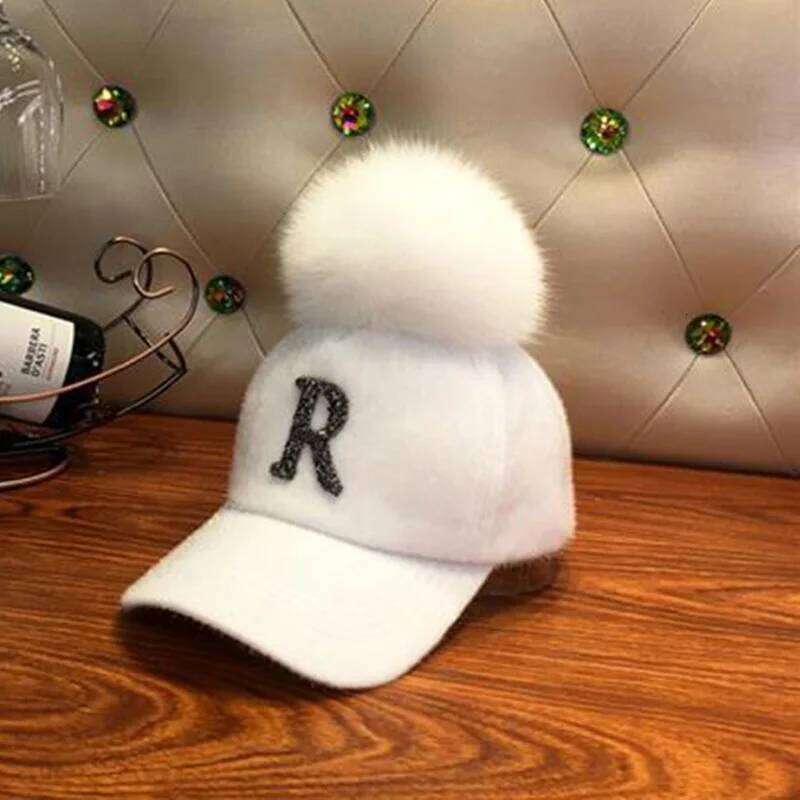 Autumn Winter Warm Baseball Cap Women Rhinestone Letter Pompom Hip Hop Caps Ladies Girls Fur Ball Casual Sun Hats Y260304