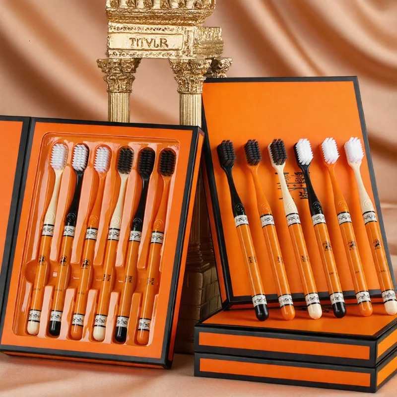 This 6-piece orange-themed toothbrush gift box set with soft bristles making it portable and ideal for adult daily home oral care.T260307