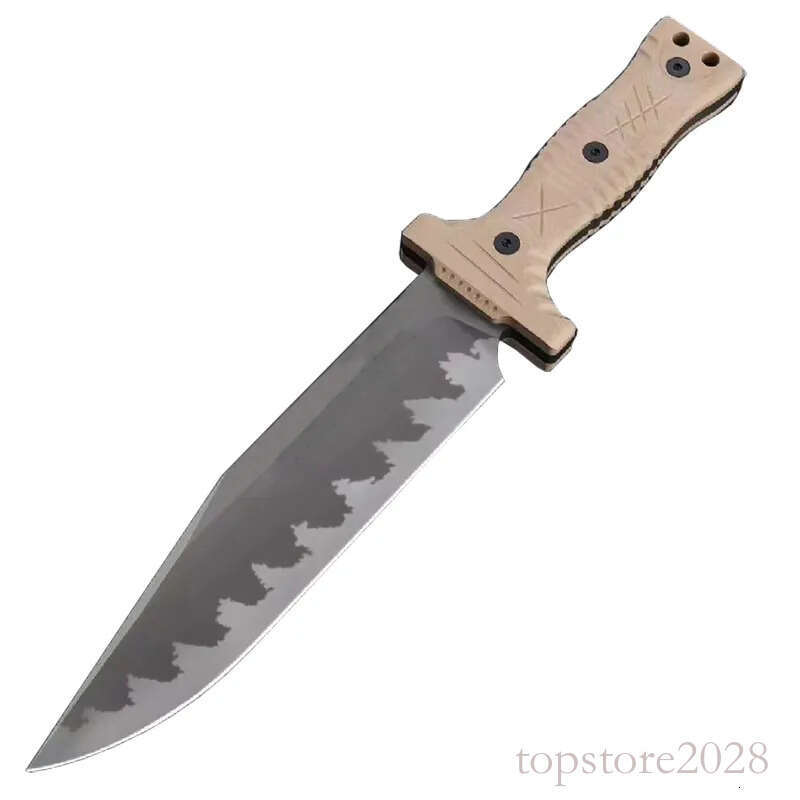 High End M22 Survival Straight Knife Z-wear Titanium Coating Full pocket knife Tang Sand G10 Handle Outdoor Tactical Fixed Blade Knives with Leather K
