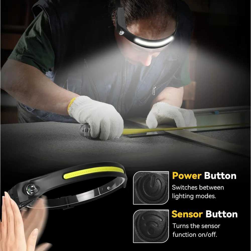 COB Sensor Industrial LED Headlamp Rechargeable Head Flashlight 18650 Built-in Battery Headlight Outdoor Fishing Camping Lantern H260307