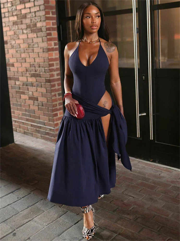 2 PieceSet Female VNeck Jumpsuit Outfits Sexy LaceUp Pleated High Waist Skirt Sets For Women White Bandage 260306