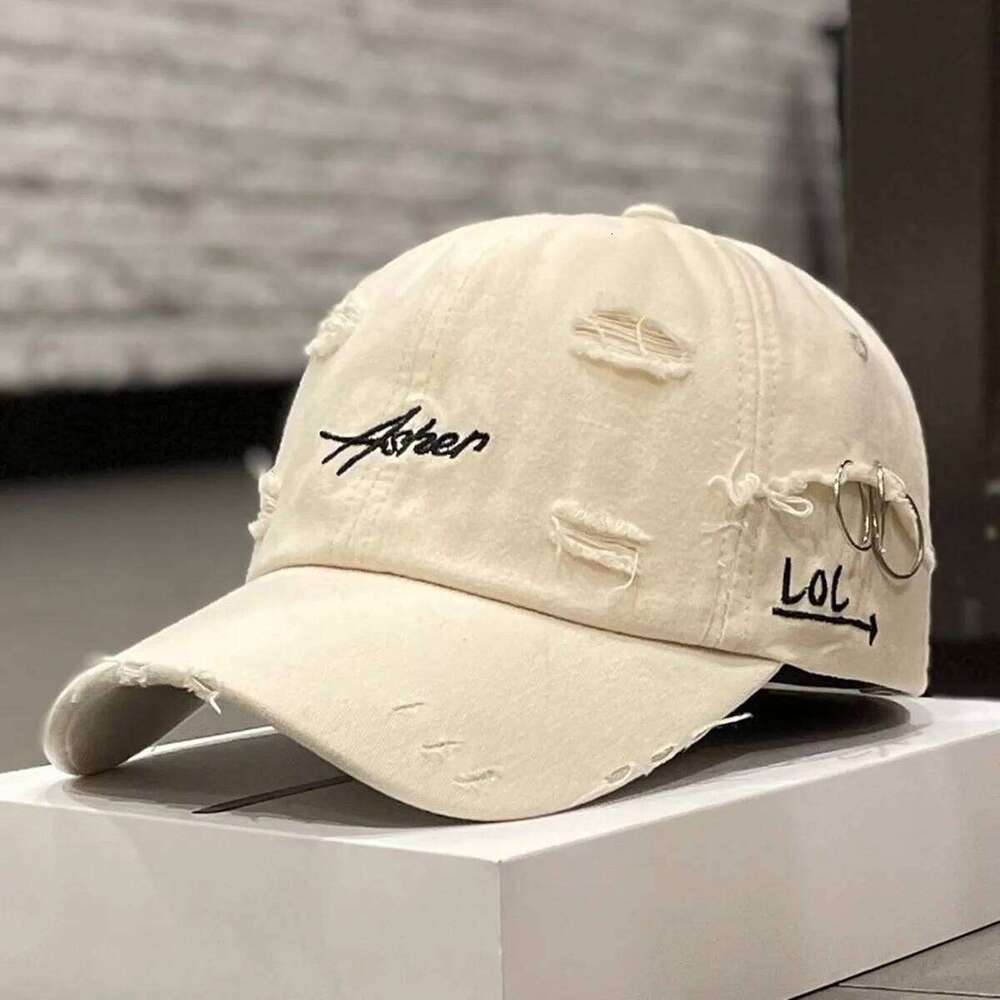 Unisex Asher Embroidery Hole Iron Ring Baseball Caps Spring and Autumn Outdoor Adjustable Casual Hats Hip Hop Sunscreen Hat Y260304