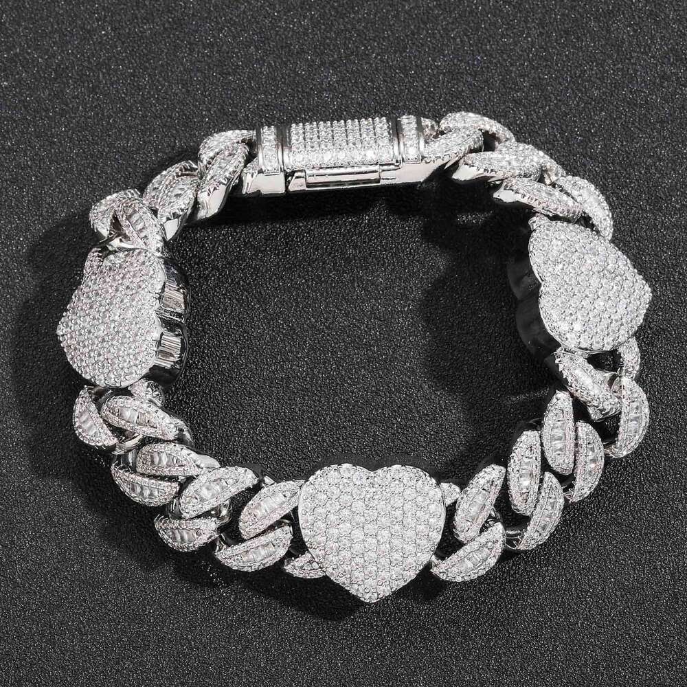 Niche cross-border new 15mm geometric heart Cuban chain personalized trendy men's bracelet, light luxury high-quality accessory