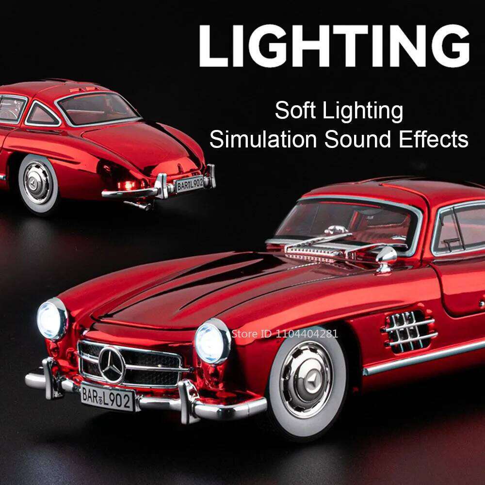 1:24 300SL W140 Diecat Alloy Car Model Toy Doors Opened Sound Light Pull Back Front Wheel Steering Vehcie Collect Ornaments Gift Z260306