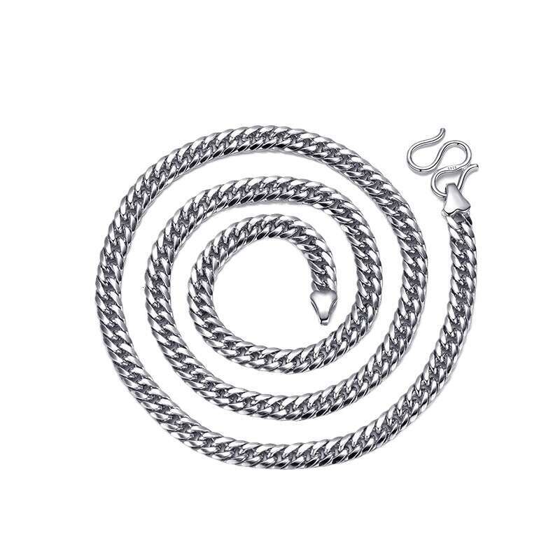 S925 silver side double buckle Cuban chain men, round polished chain, hip-hop high-quality versatile spring/summer necklace for men