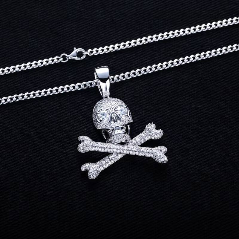 Design Full Pave Moissanite Pendant Necklace in S925 Sterling Silver Edgy Hop Mens Jewelry for Wholesale