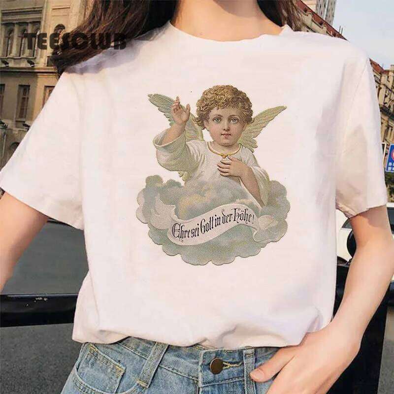 Europe United States INS Cute Little Angel Print Hong Kong Style Male and Female Couple T-shirt MEN Women Clothing XJ260306