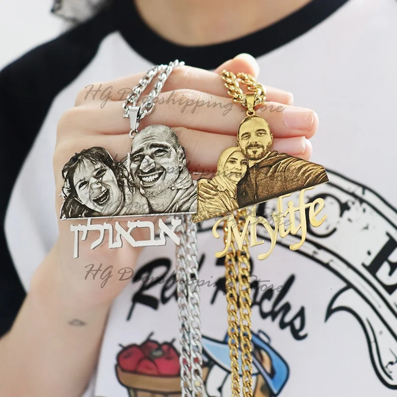 Custom Picture Nameplate Pendant Custom Po Necklace Engraved Portrait Necklace Christmas Gift for s Jewelry Family Gifts 260302