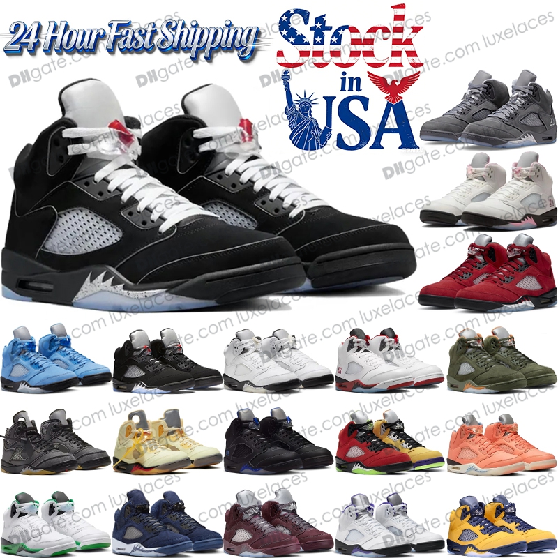 With box 5 Basketball Shoes 5s Sneakers Men Black Metallic Reimagined Wolf Grey Fire Red Medium Soft Pink Muslin Racer Blue Aqua Mens Sports Trainers shoes5