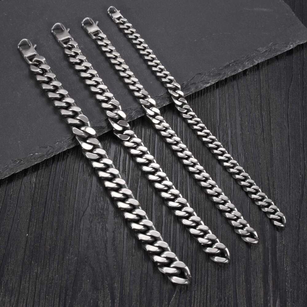 Cross-Border Source Retro Men's Titanium Steel High-Quality Brushed Cuban Chain Bracelet Fashionable Personality Punk Jewelry