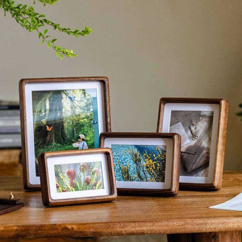 6/7/8/10 Inch Solid Wood Photo Premium Walnut Frame Creative DIY Display Stand Luxury Desktop Picture Decoration H260306