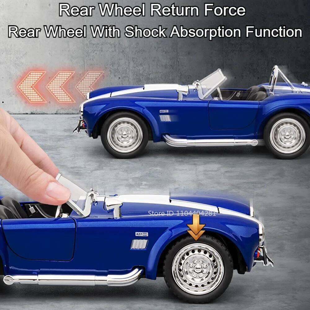 1:22 Shelby Cobra 427 Z4 Toys Sports Cars Models Pull Back Light Music Miniature Car Doors Opened Vehicle for Kid Festival Gifts Z260306