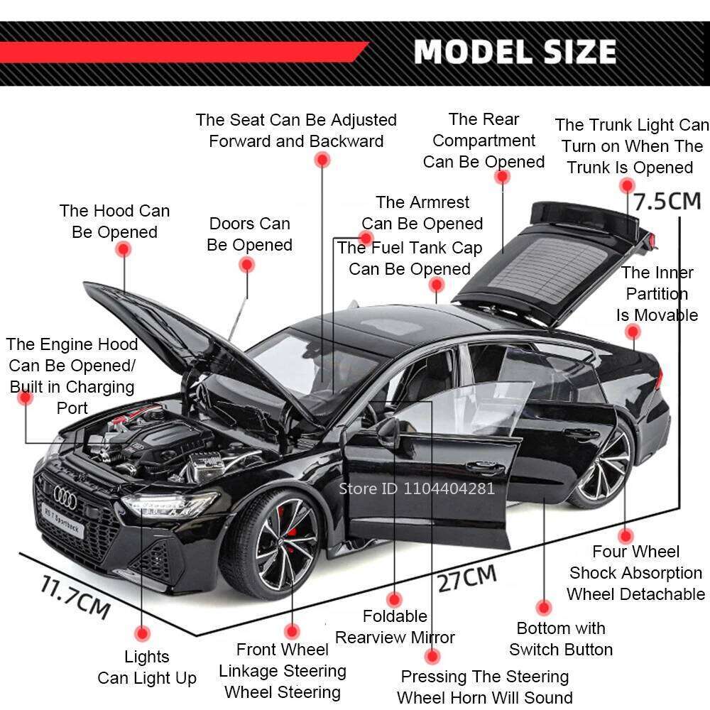 1:18 RS7 Range Rover Alloy Car Model Diecast Toy Sound Light 6 Doors Opened Shock Absorption Miniature Vehice Kid Christmas Gift Z260306
