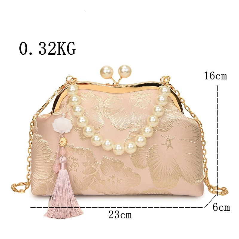 Vintage Women Chain Shoulder Bag Crossbody Bags Lock Shell Clip Handmade Wedding Chic Clutch Lady Handbag And Purse 260307
