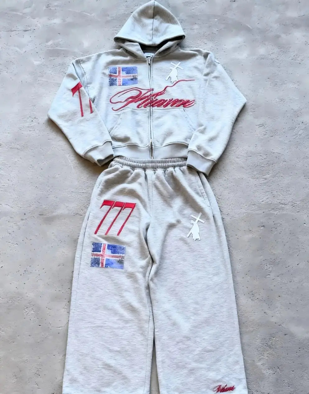 High Street American Retro Streetwear Mens Suit Two-piece Set Goth Harajuku Zipper Hoodie Trendy Casual Sports Suit Sweatshirt 260304