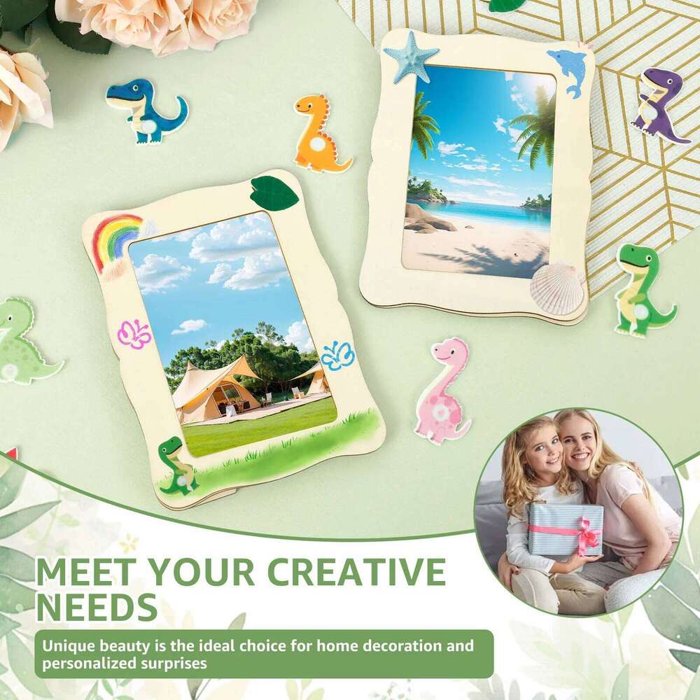 10Pcs Unfinished Wooden Frames Wavy/Rectangle Holder DIY Painting Crafts Photo Display Stand Home Office Desktop Decor H260306