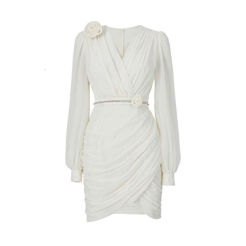 2026 Spring and Summer Designer Fashionable a3 French Romantic 3D Flower Slimming Luxury V-neck Tight Mini Dress