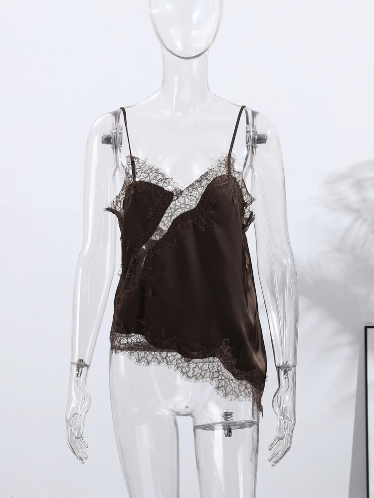 Women Solid Lace Sling Top Fashionable Sleevelesss Patchwork Irregular Tops Female Summer Chic Casual Holiday Vestidos 260306