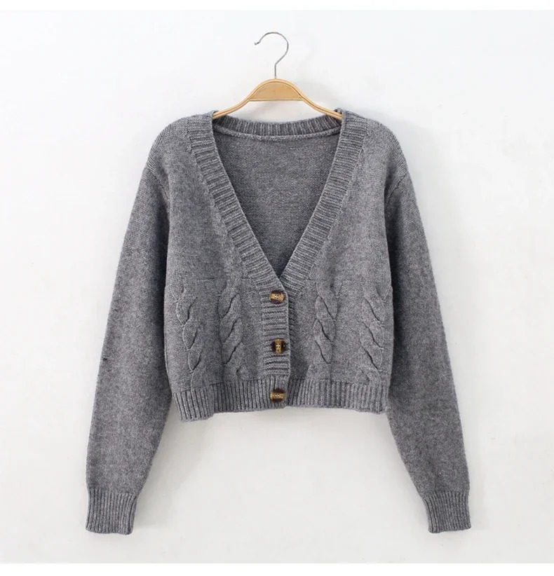 Short style highwaisted slim plastic sweater women spring singlebreasted knitted cardigan twist small jacket 260306