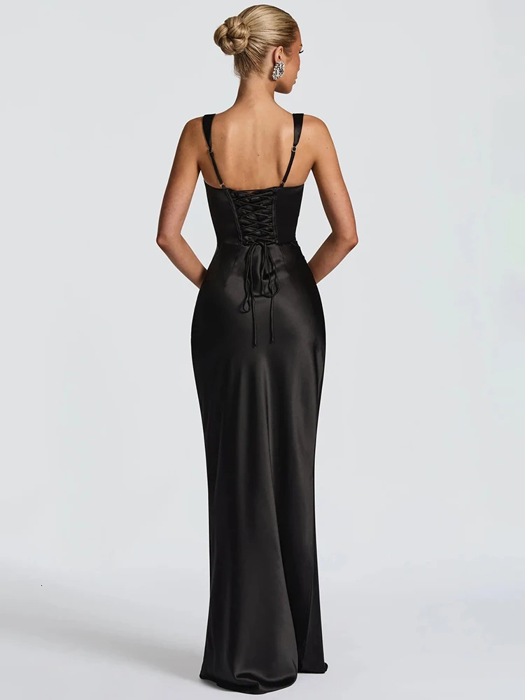 Mozision Satin Backless Sexy Maxi Dress Women Elegant Halter Offshoulder Sleeveless Laceup Bodycon Club Party Long Dresses 260306