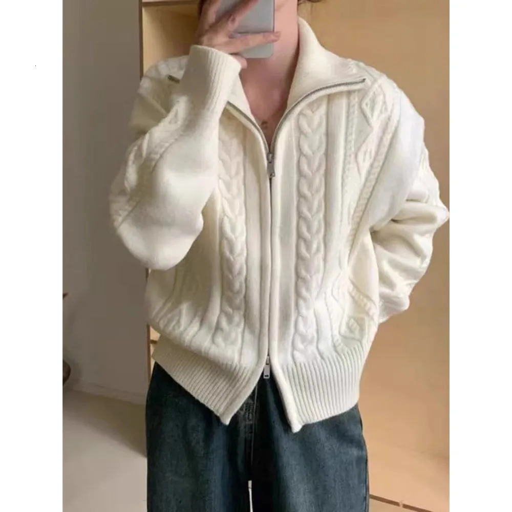 100shmere cardigan for women high neck loose and soft sweater for autumn and winter wool knitted sweater thickened coat 260305
