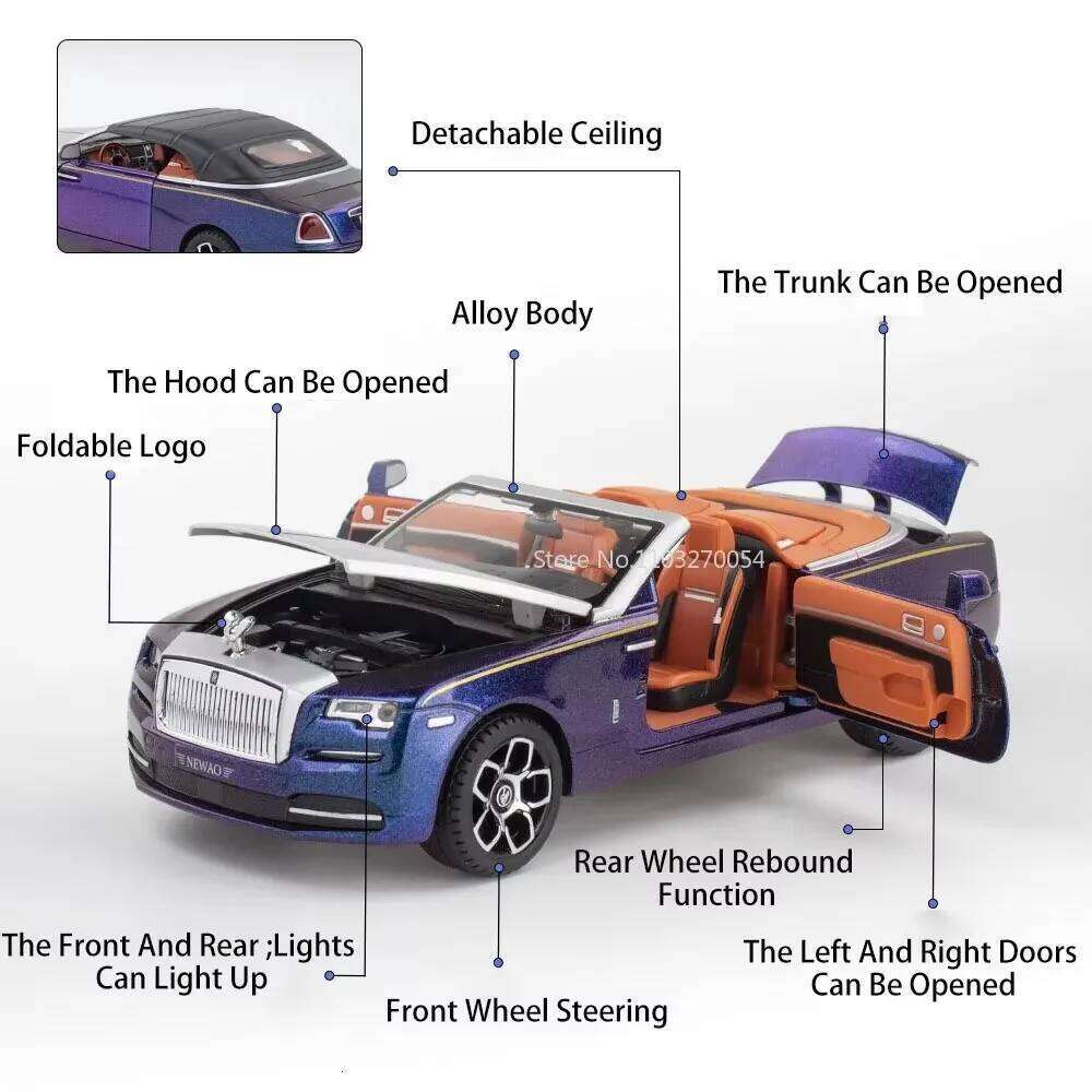 1:24 Rolls Royce Cullinan Dawn Diecast Metal Car Model Toy Four Wheel Suspension Sound Light Pull Back Ornament Boyfriend's Gift Z260307