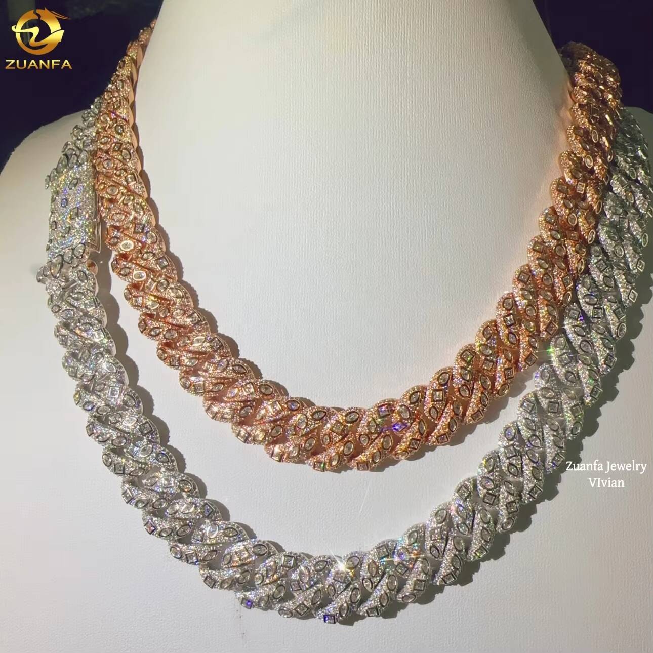 15MM VVS Moissanite Diamond Buss Down Hip Hop Jewelry High Quality Sterling Silver 925 Miami Cuban Link Moissanite Necklace