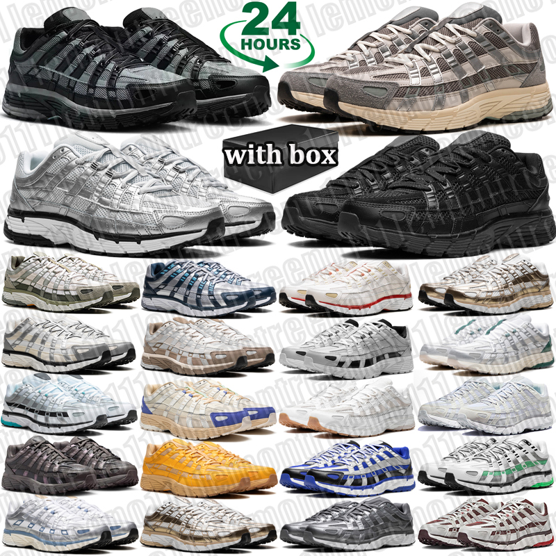 with box p6000 men women designer running shoes outdoor durable sneakers comfortable sports shoe Cool Grey Black White