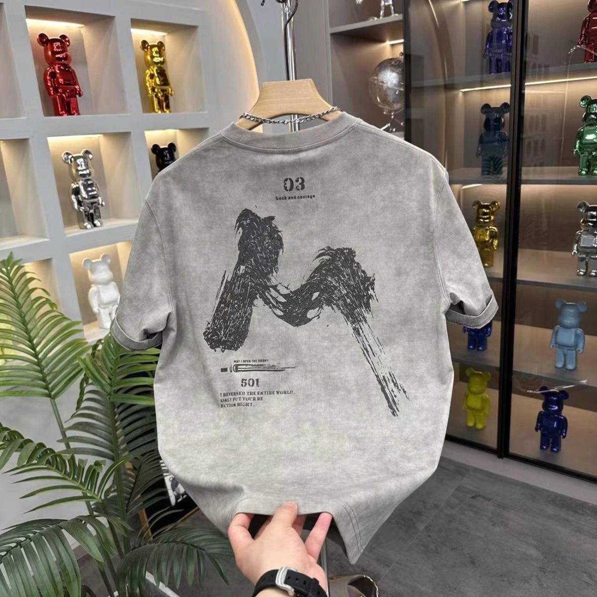 Luxury Brand Designer Clothes 2025 Summer New Washed Printed Letter Versatile Short Sleeve T-Shirt Men Hong Kong Style Trendy Ins Casual Loose Top