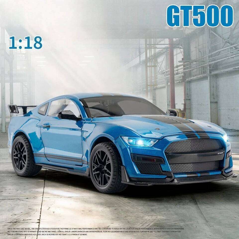 Large 1:18 Ford Mustang GT500 Miniatures Alloy Diecast Metal Vehicle Model Desk Desktop Collection Decorative Hobby Ornaments Z260306