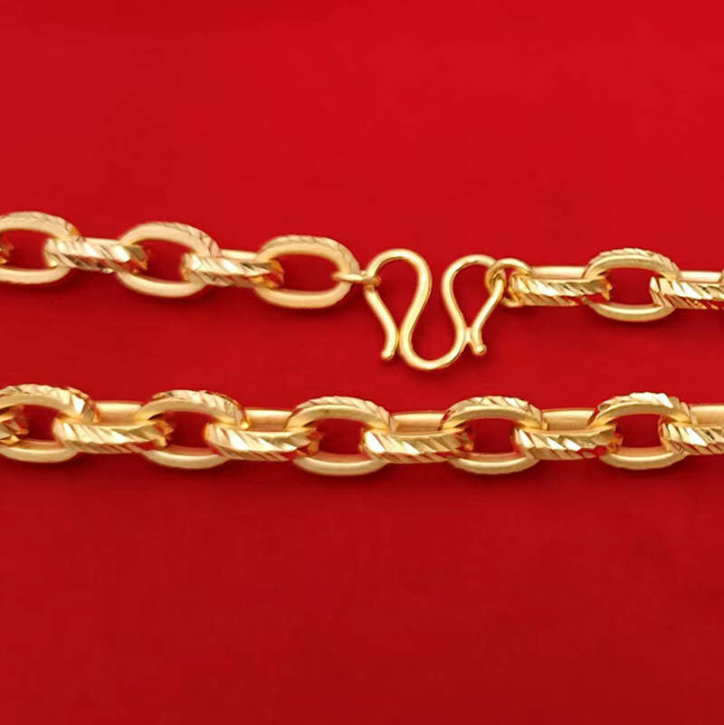 Luxury Men's Necklace Premium Diamond Surface Carved Design Long-lasting Brass Gold-plated Jewelry Domineering Imitation Gold 12mm