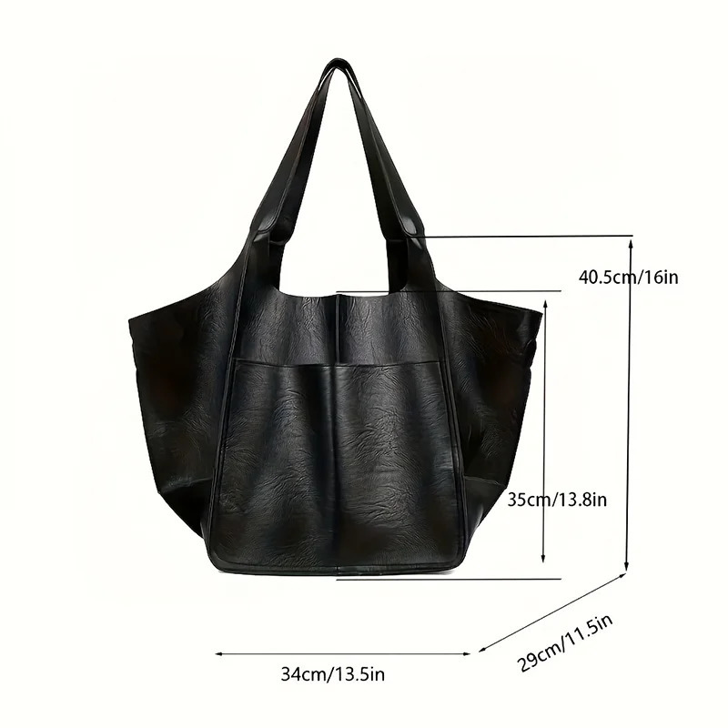 Retro Minimalist Tote Bag Large Capacity Shopping Bag Fashion PU Leather Soft Leather Shoulder Bag 260306