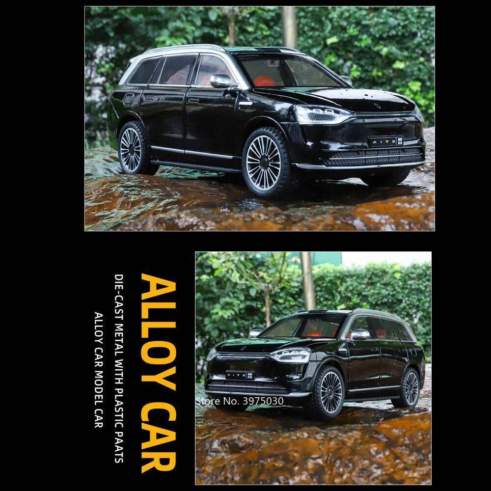1:24 Alloy Diecast SERES AITO M9 Models Cars Toys Wheel Pull Back Rubber Tires Vehicles with Light Music SUV Boys Birthday Gifts Z260307