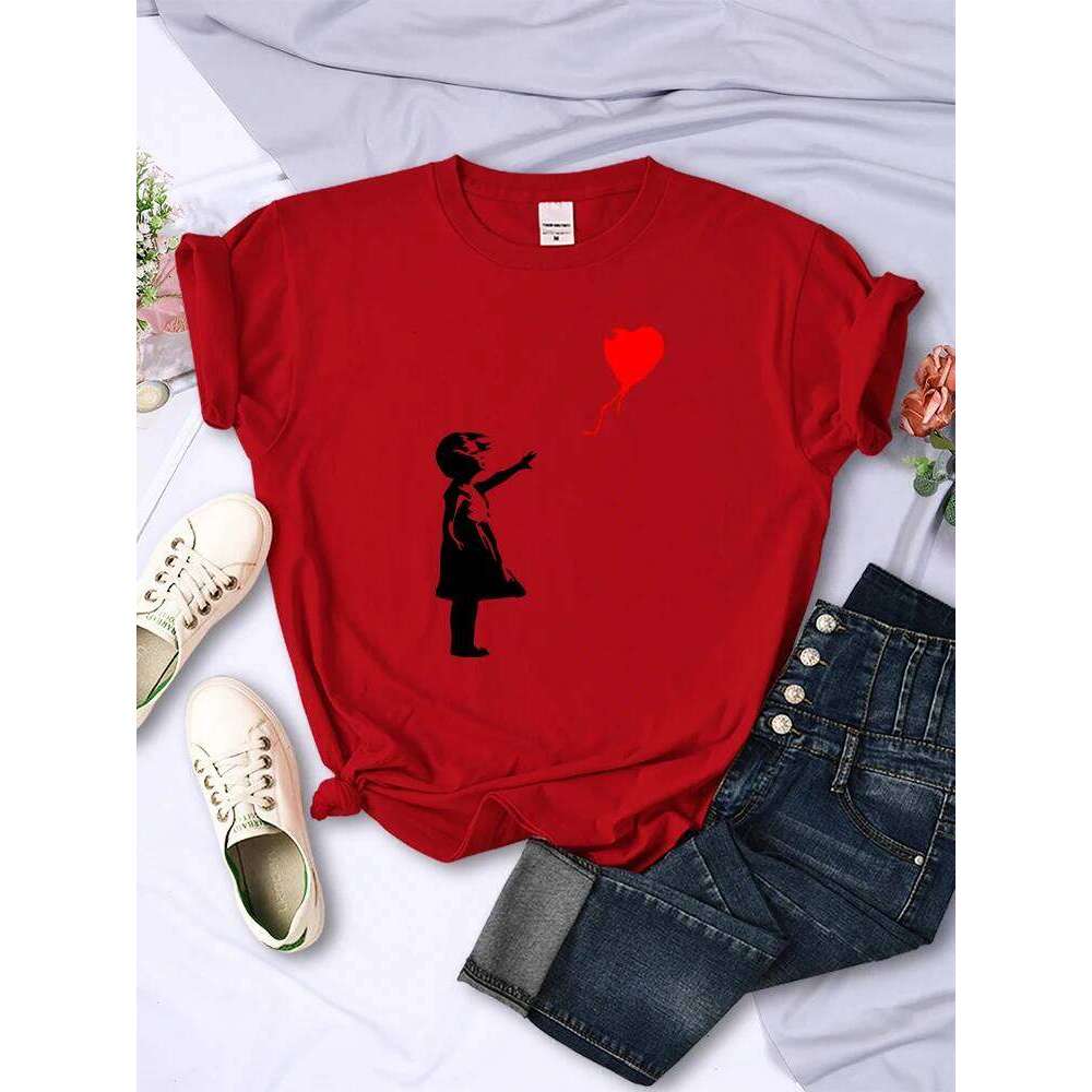 Let'S Fly Love Balloons Prints Womens T-Shirt Soft Breathable Short Sleeve Street Hip Hop Trend Tops Casual Female Tee Clothing XJ260306 XJ260306