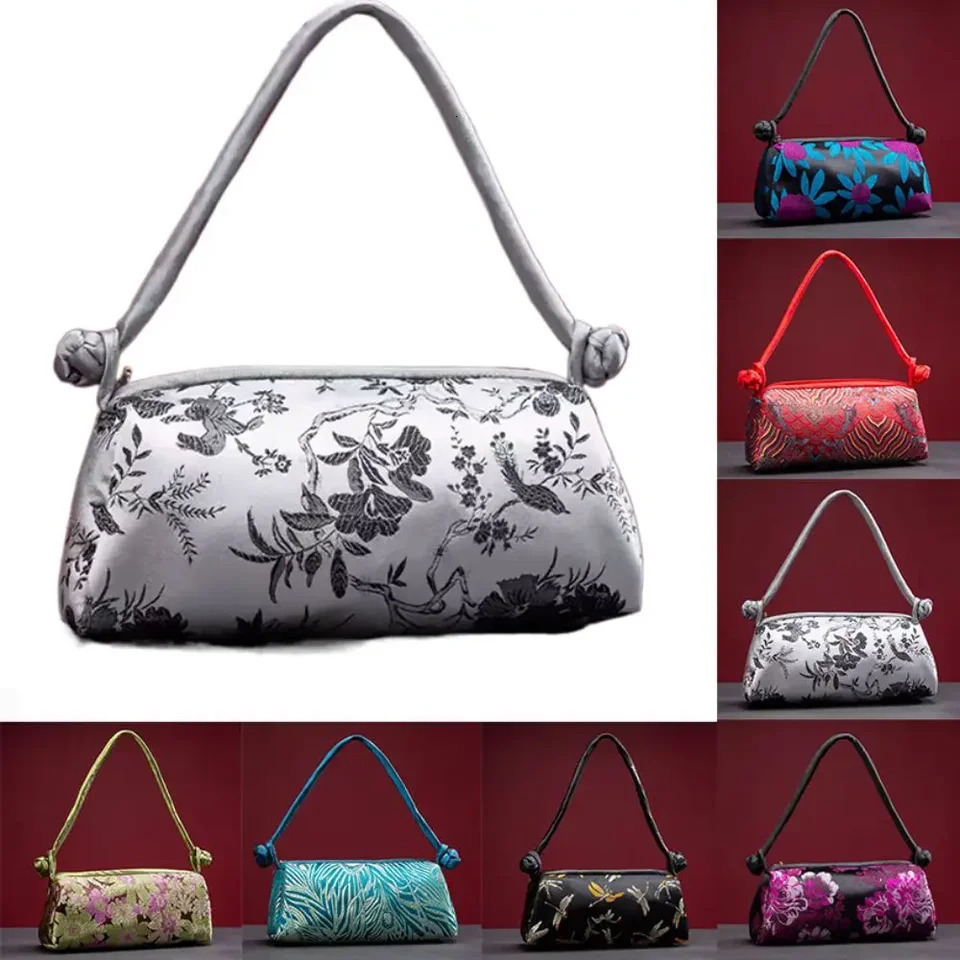 Fashion Silk Embroidered Women Handbag Chinese Style n Knot Clutch Bag Retro Zipper Cosmetic Travel 260307